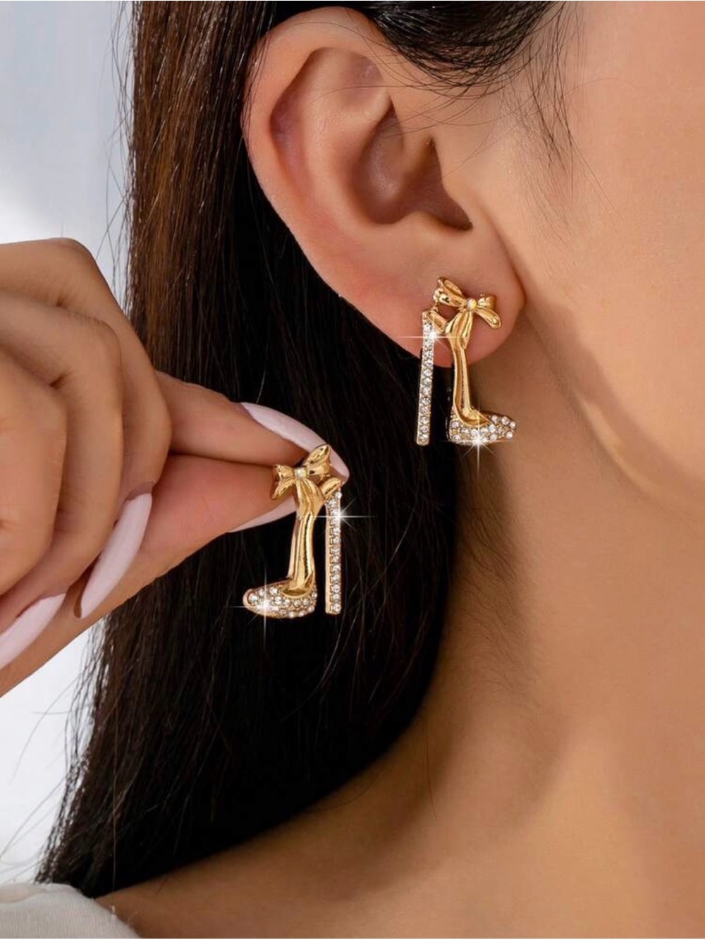 Gold High Heel Bow Drop Earrings - Women's Jewelry